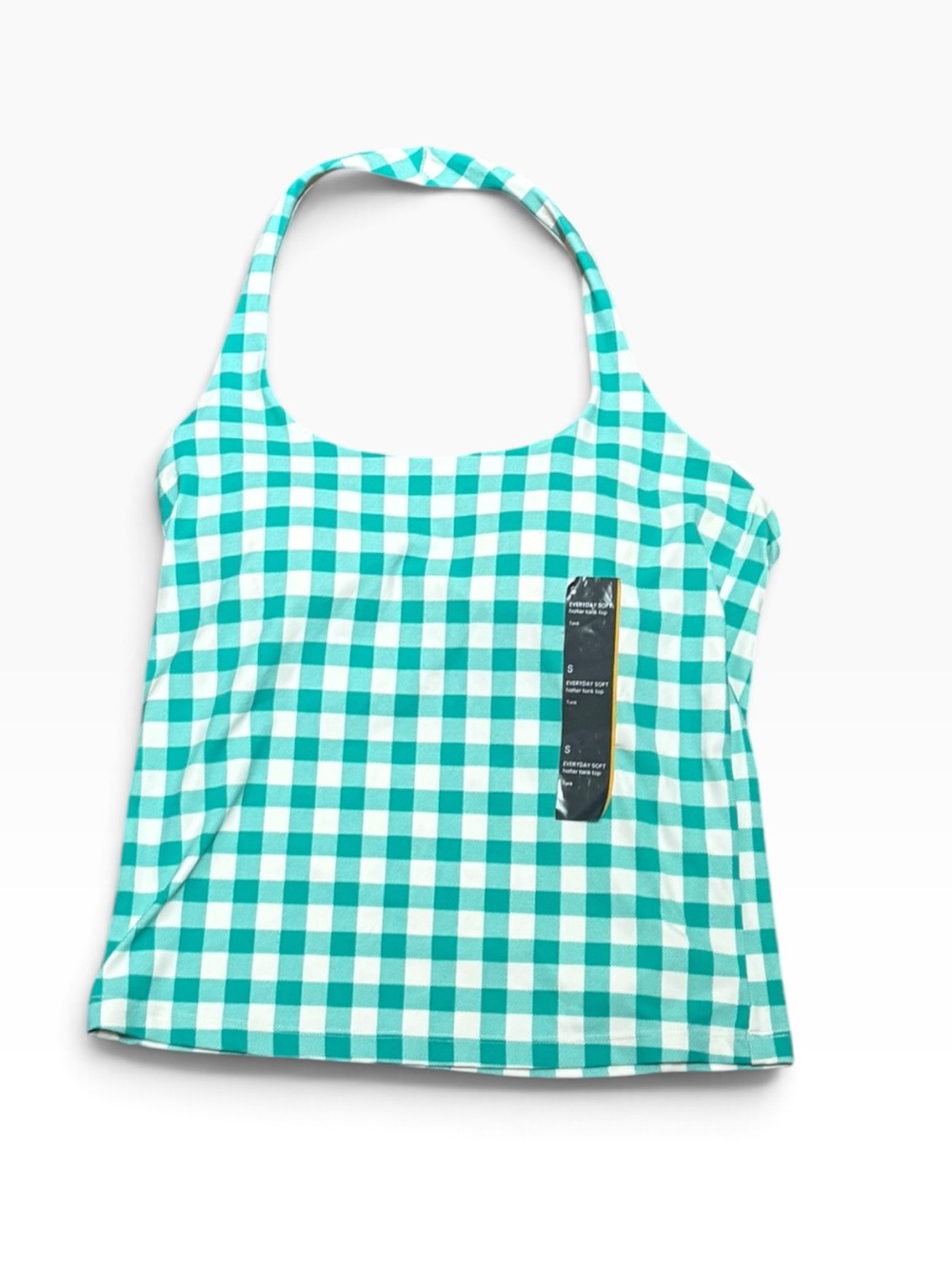 All in Motion Women’s Green Gingham Cropped Halter Tank Top, Size S, New